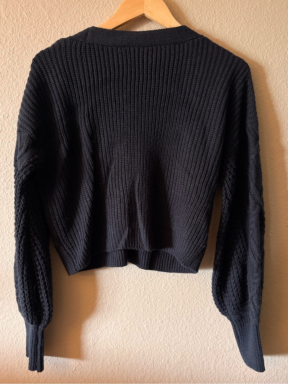 No Boundaries Black Cropped Cable Knit Cardigan Large Button Front Sweater - Picture 3 of 5